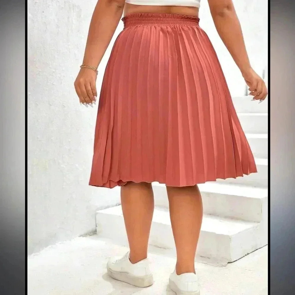 GRACE KARIN ALINE SKIRT MIDI RUST ORANGE PLEATED PLUS SIZE XL‎